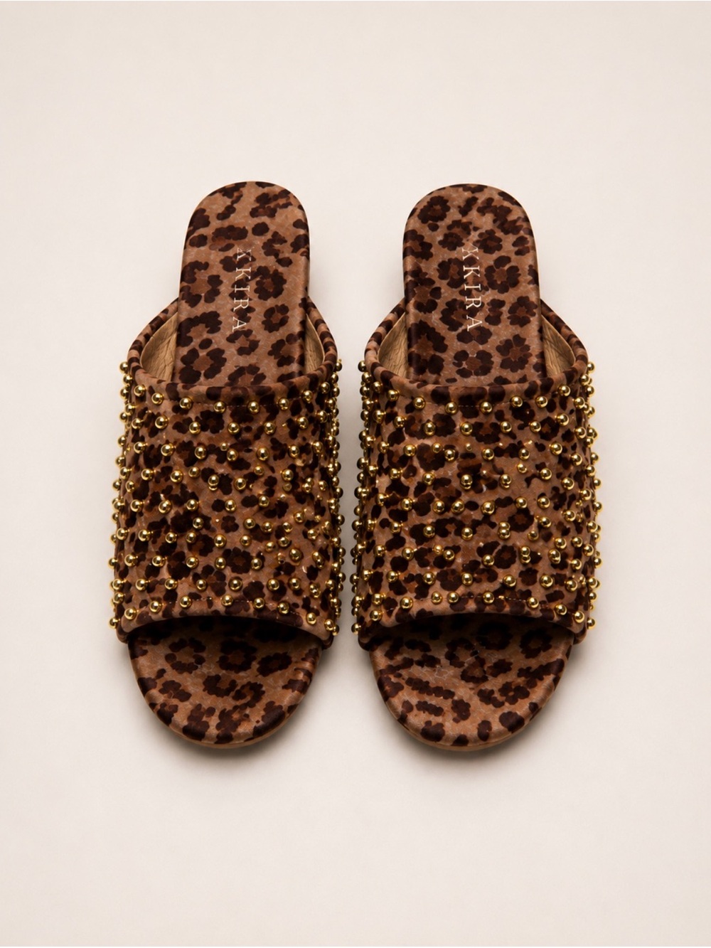 AKIRA Leopard Print Gold Studded Slide Sandals